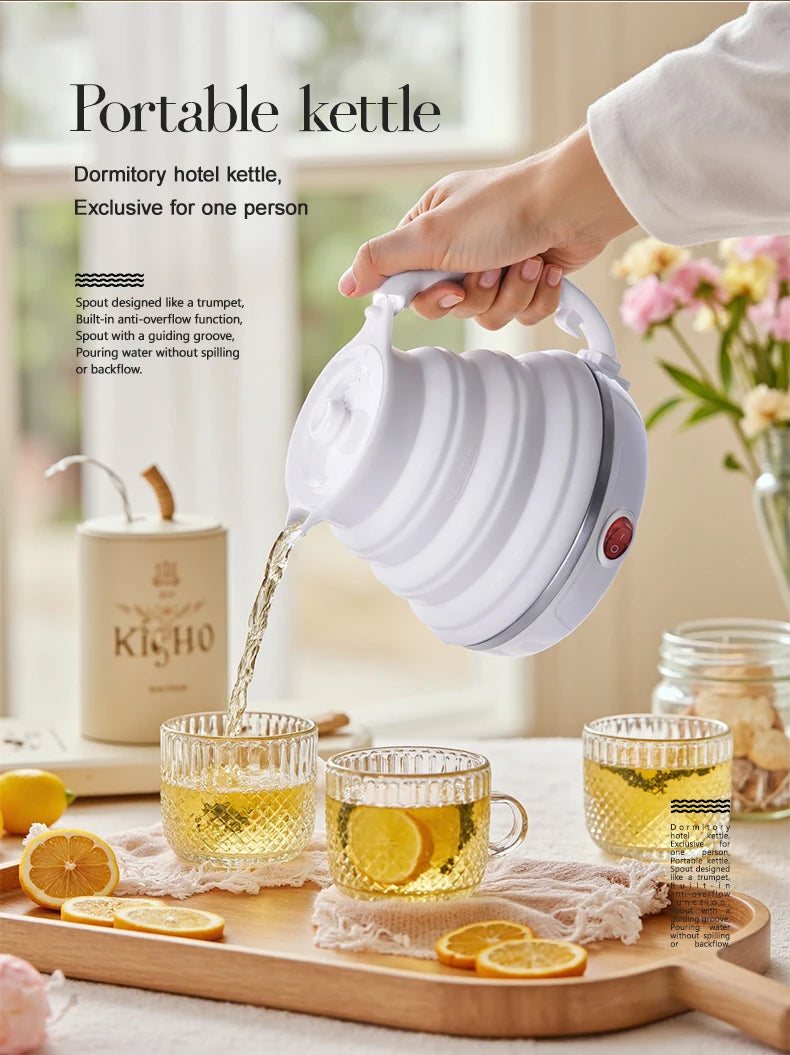JFBONIN 555ml 220V Mini Portable Folding Electric Kettle 700W Silicone Compression Water Heater for Home And Easy Travel Use