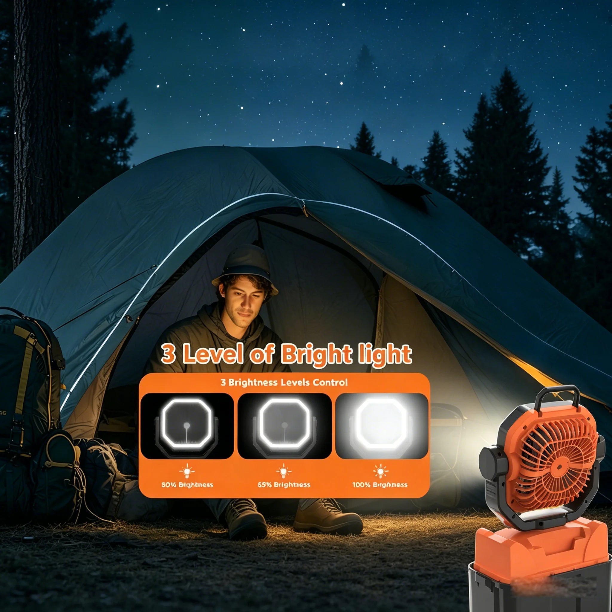50000mAh Outdoor Camping Fan with Remote Contral 4Gears Wind Speed Up to 100 Hours Runtime Handle Portable Cooling Electric Fan