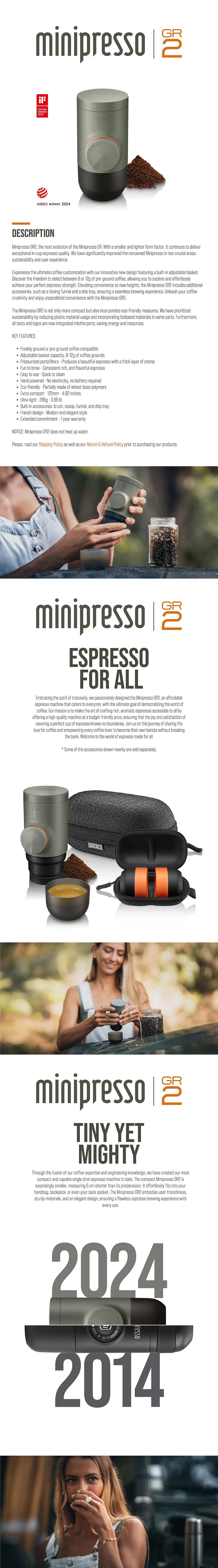 WACACO Minipresso GR2, No Electricity, Espresso Machine for Outdoor Compatible Ground Coffee, Portable Coffee Maker,