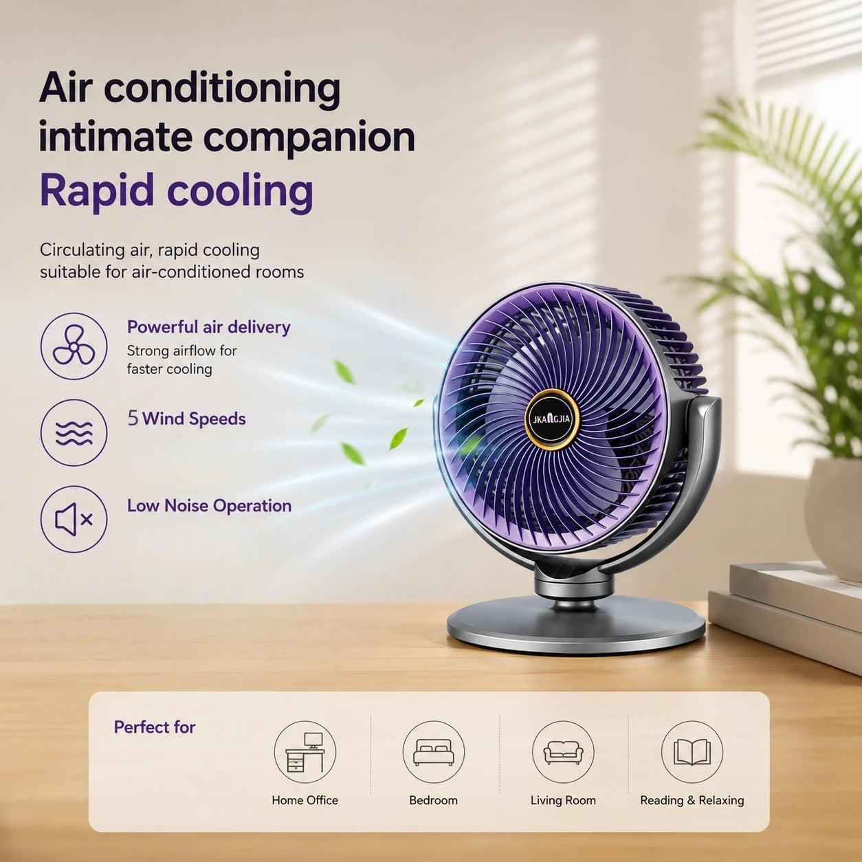 Modern 2-in-1 Floor Desk Air Circulator Fan 5 Speeds Powerful Airflow Portable USB Pedestal Fan for Home Bedroom Office