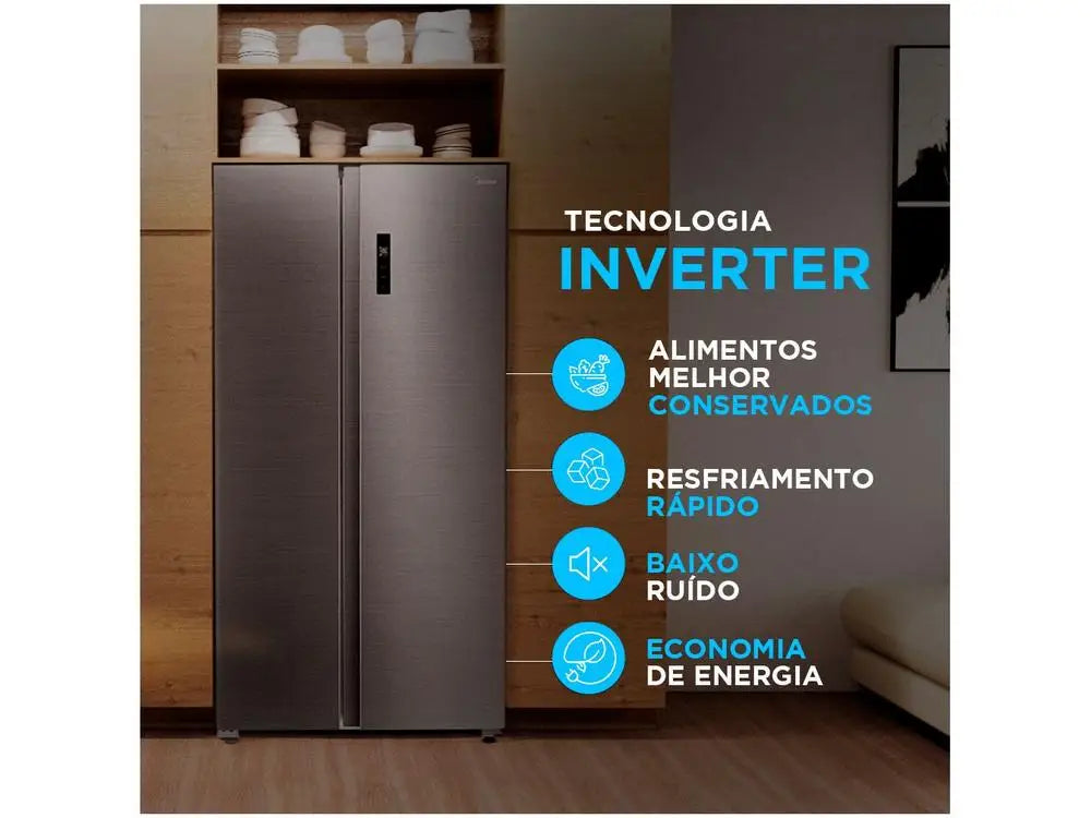 Midea Smart Frost-Free Side-by-Side Refrigerator, Stainless Steel, 511L, MDRS710FGD46 - 110V