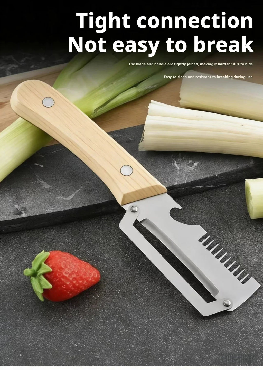 2-in-1 Stainless Steel Peeler Multi-Functional Serrated Vegetable Slicer Fruit Peeling Slicing Wooden Handle New Kitchen Knife
