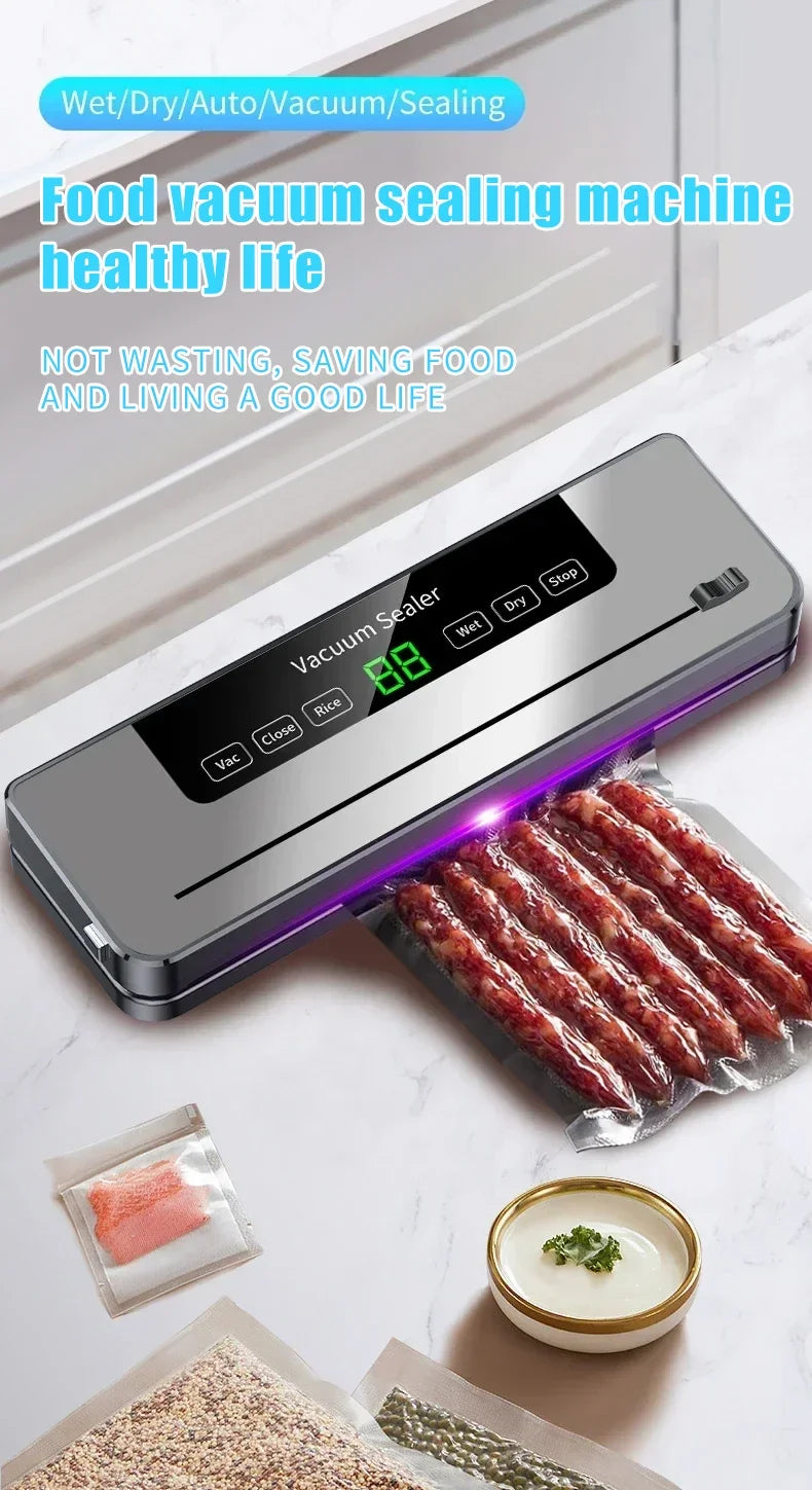 Electric Vacuum Sealer Food Storage Seal Touch Button Dry/Wet Built-in Cutter Kitchen Food Sealing Vacuum Packaging Machine