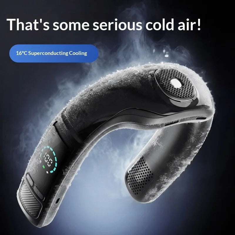 Neck Fan Bladeless Semiconductor Cooling Usb Rechargeable Portable Neck Air Conditioner With Led Display For Outdoor Sports