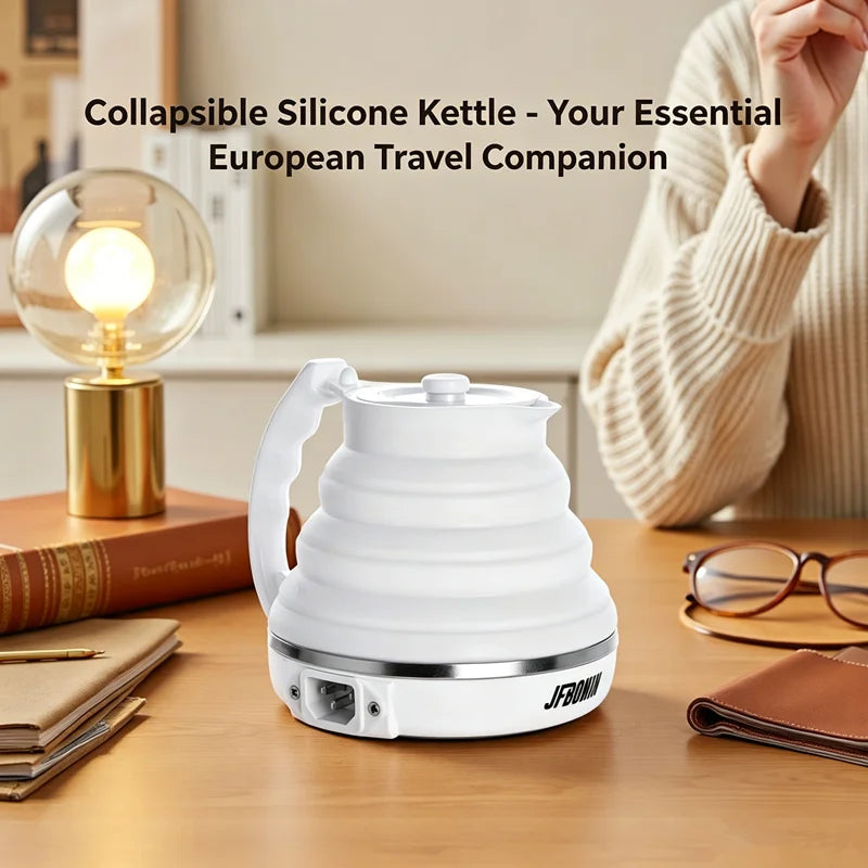 JFBONIN 555ml 220V Mini Portable Folding Electric Kettle 700W Silicone Compression Water Heater for Home And Easy Travel Use