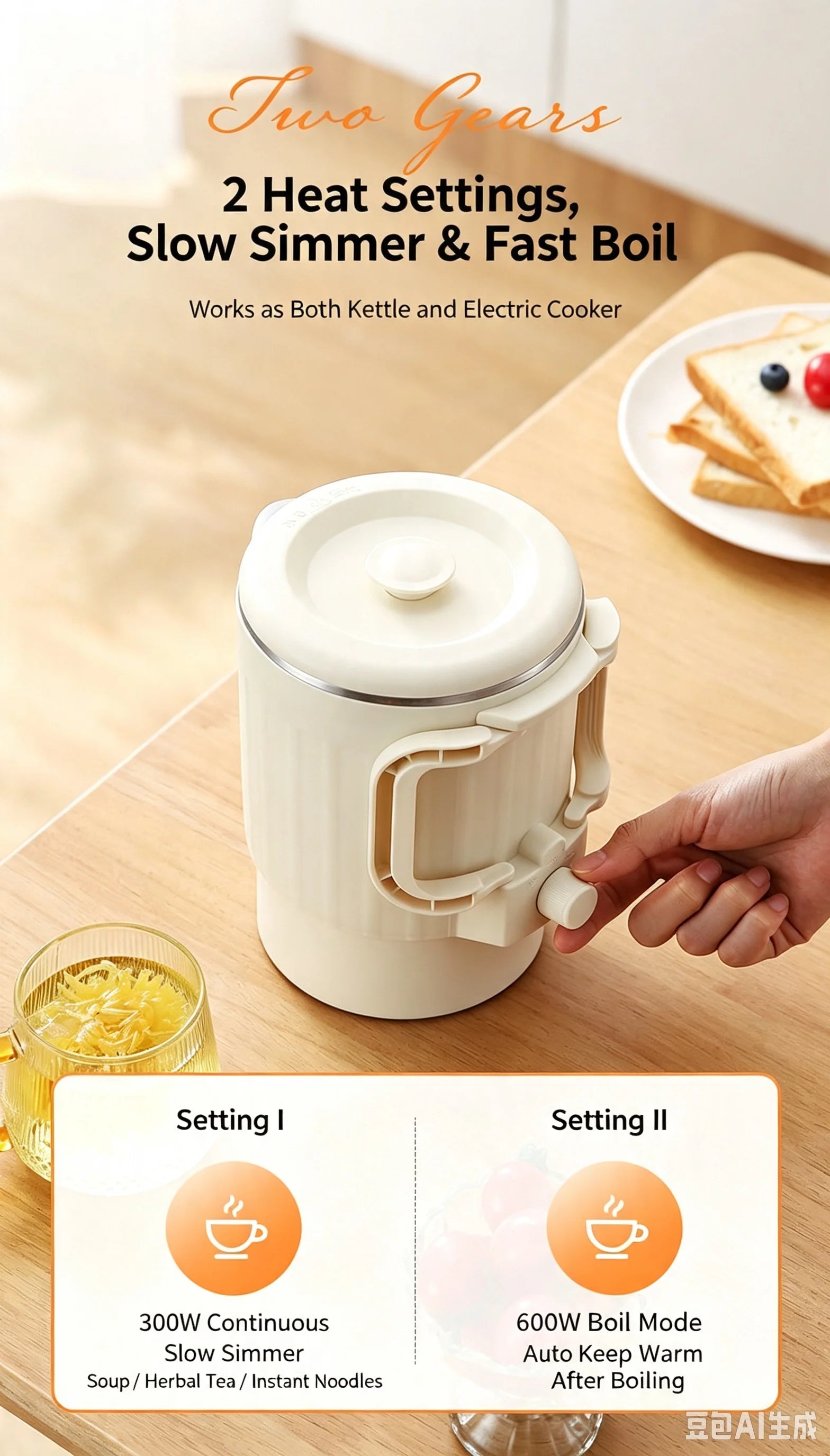 Portable Foldable Electric Kettle, Double Layer Anti-scald Water Boiler, 2 Heat Settings Quiet Mini Travel Heating Pot for Boili