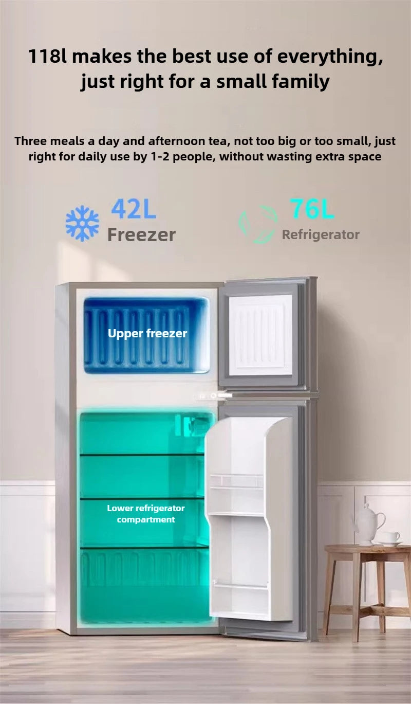 Energy Saving Refrigerator with Double Doors Small Refrigerator Home Dormitory Rental Room Freezer Refrigeration Mini Bar Fridge