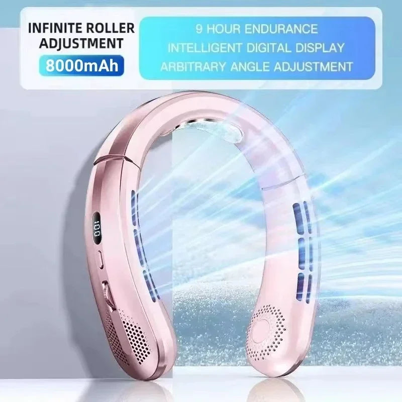 Lenovo Hanging Neck Fan 8000mAh Portable Bladeless USB Rechargeable Mute LED Digital Display Electric Air Cooler USB Handheld
