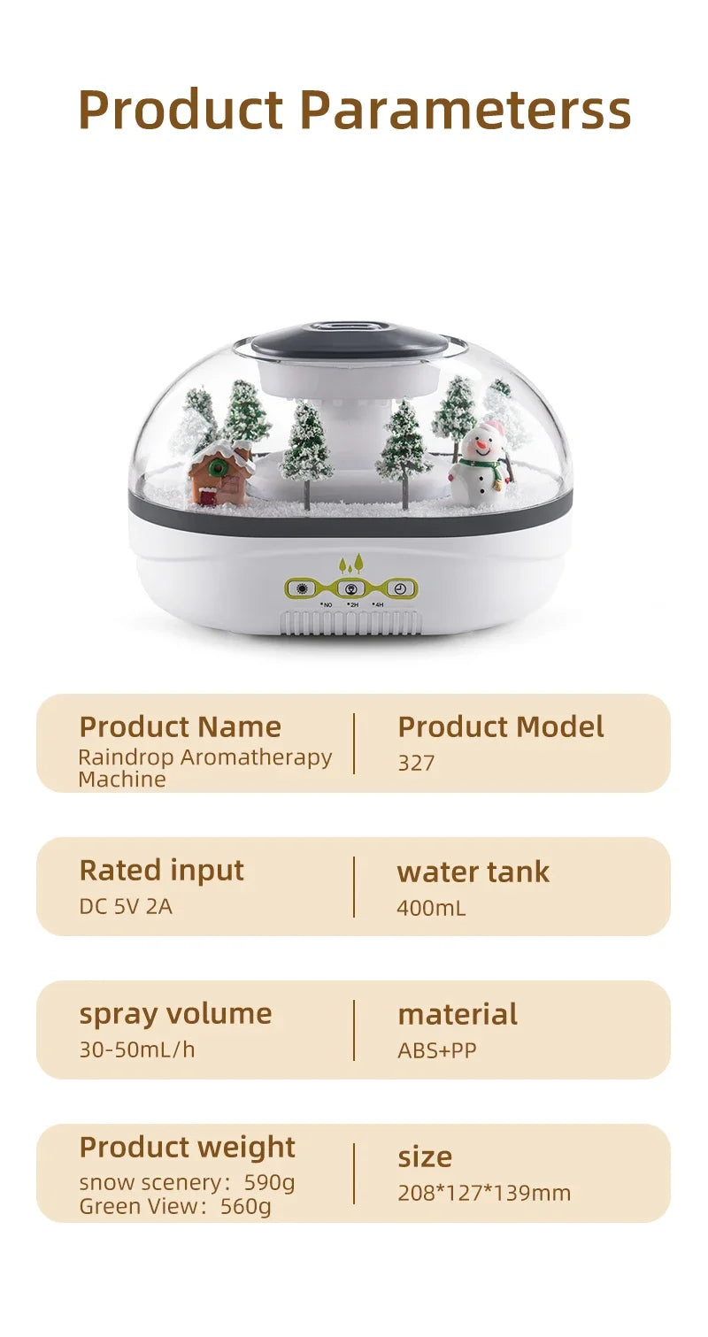 Snowman Landscape Aroma Humidifier with Colorful Led Light Essential Oil Diffuser Ultrasonic Raindrop Air Humidifier for Home