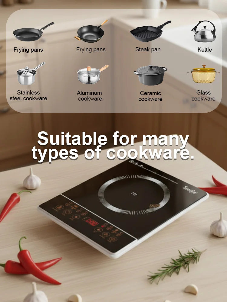 Portable Induction Cooker Sonifer SF-3057 1400W Electric Stove Single Heating Plate Multiple Programs Timer Kitchen