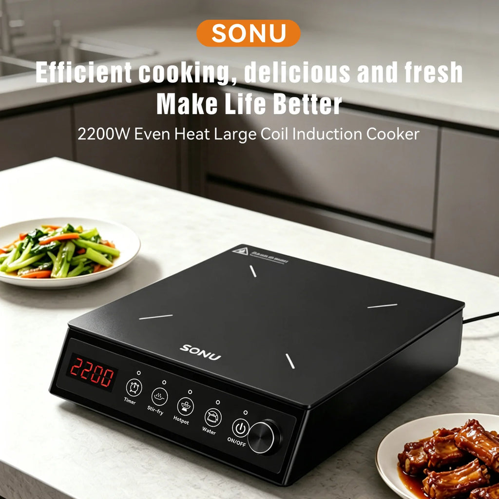 2200W Portable Electric Magnetic Induction Cooker Touch Panel Waterproof Hotpot Heating Stove Touchpad Cooktop Stir Fry Dish Coo
