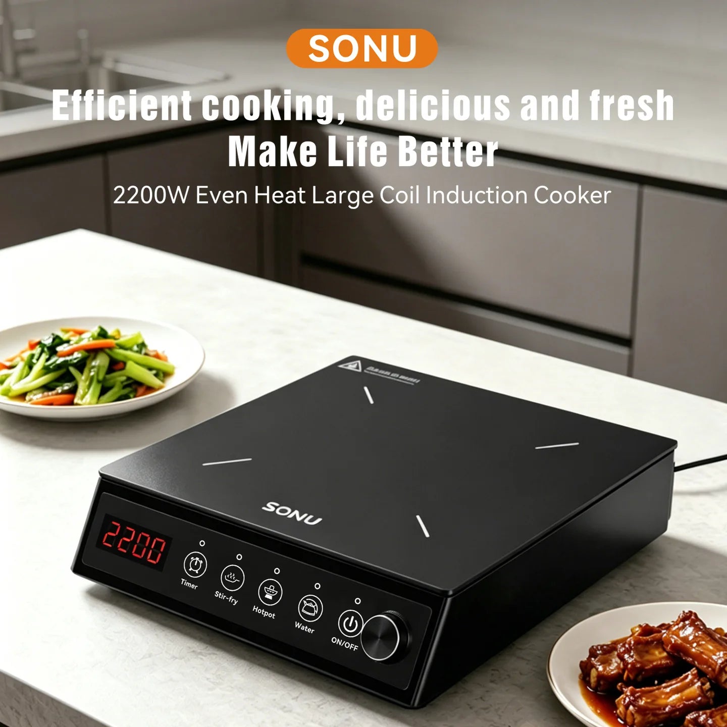 2200W Portable Electric Magnetic Induction Cooker Touch Panel Waterproof Hotpot Heating Stove Touchpad Cooktop Stir Fry Dish Coo