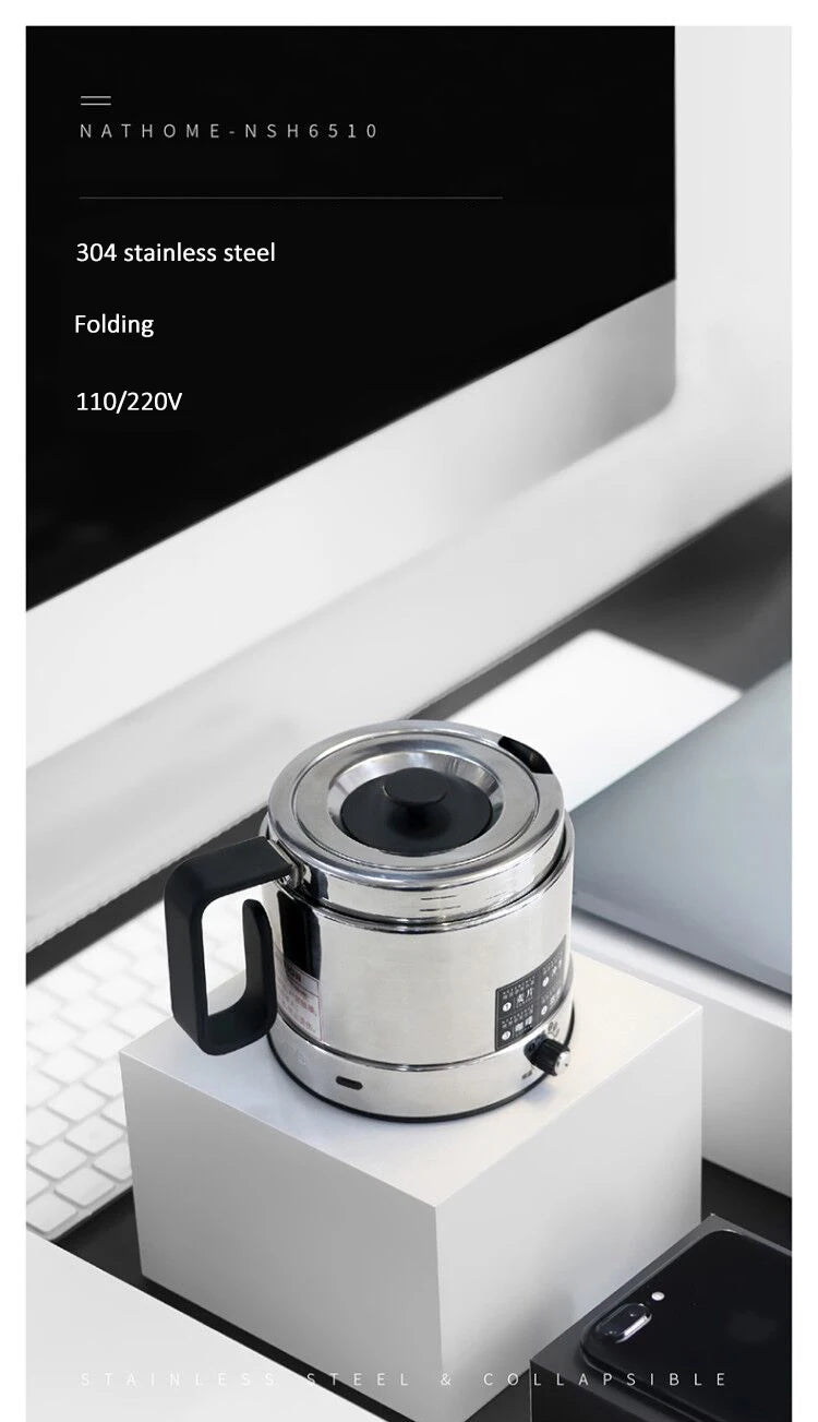 110V/220V Folding Electric Kettle Switchable Voltage Kettle Travel Portable Pot 304 Stainless Steel Adjustable Temperature Pot