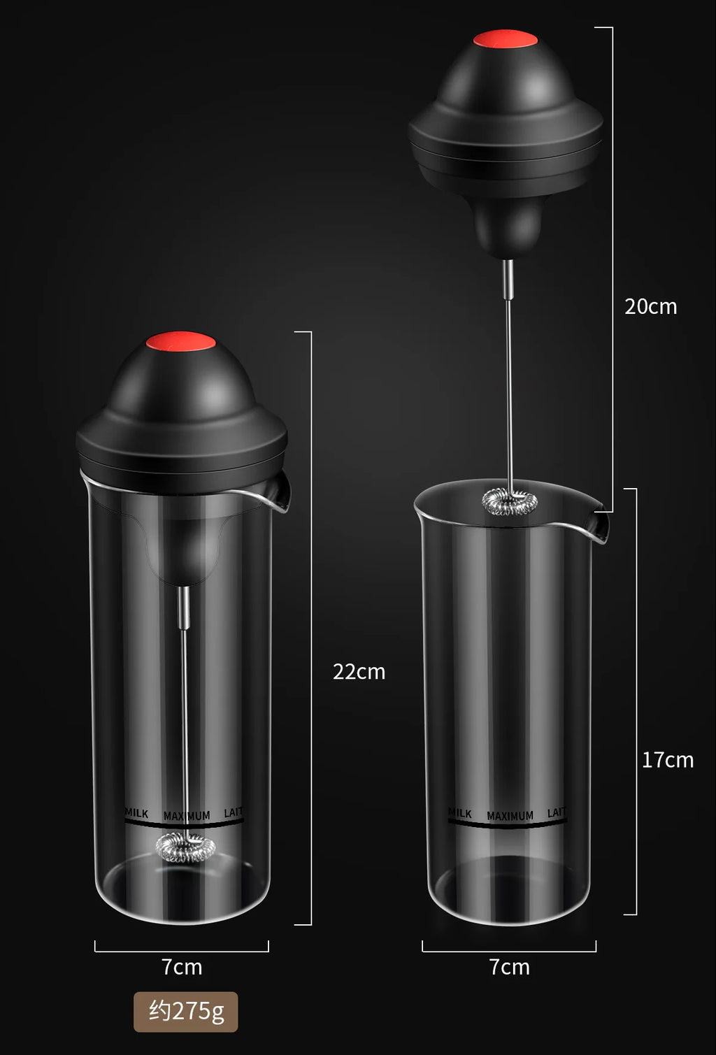 Portable Electric Milk Frother Semi-automatic Stainless Steel Mixing Head Coffee Stirrer 400ml Household Milk Frother