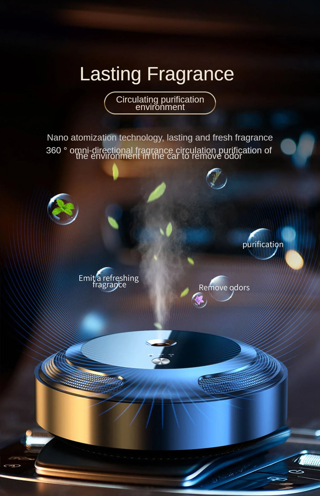 Car Air Freshener Air Purifier Smart Aroma Diffuser for Vehicle Essential Oils Diffuser Office Room Car Smell Distributor