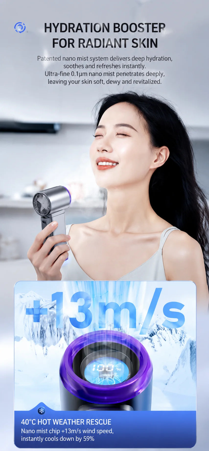 Portable Mist Cooling Fan Humidifier Ice Water Instant Cooler 199-Speed Turbo Handheld Fan Rechargeable Mini Air Conditioner Fan