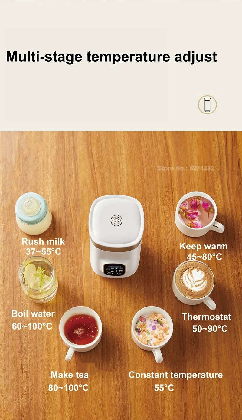 650ml Electric Kettle Portable Travel Boiled Water Pot Heating Cup Office Temperature Control Teapot Auto Keep Warm Cup 400W