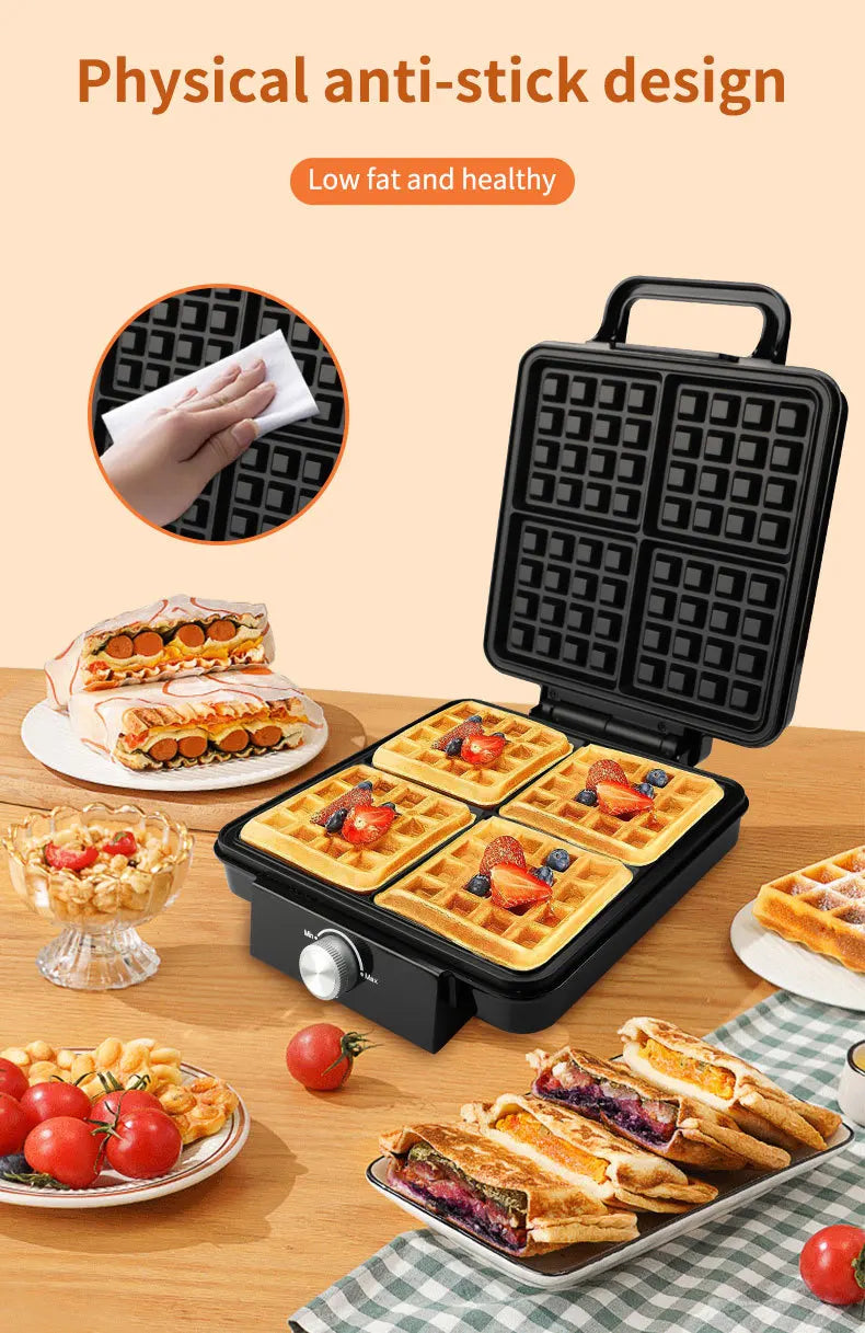 4-Slice Belgian Waffle Maker 1500W Double Heating Non-Stick Egg Cake Oven Pancake Egg Waffle Cake Machine Temperature Control