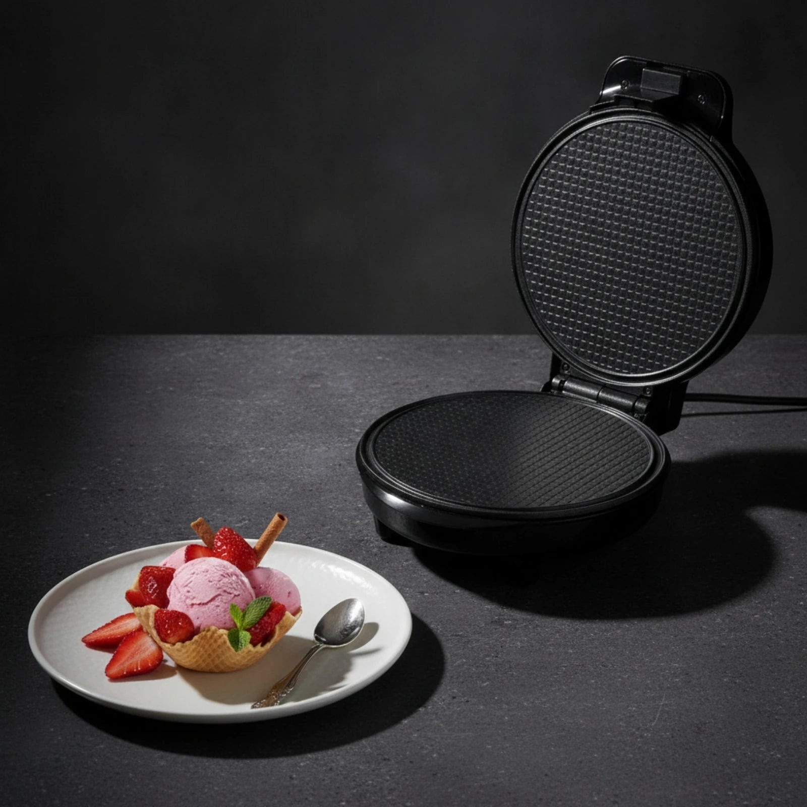 Waffle Cone Maker Electric Waffle Cone Baker Appliance 1000W Machine Space-Saving for Home Cooks, Kitchen Countertop