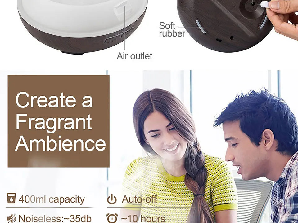 Electric Air Humidifier Remote Control Diffuser Aroma Humidifier Oil Diffuser Ultrasonic Wood Grain Mist Maker 7Color LED Light