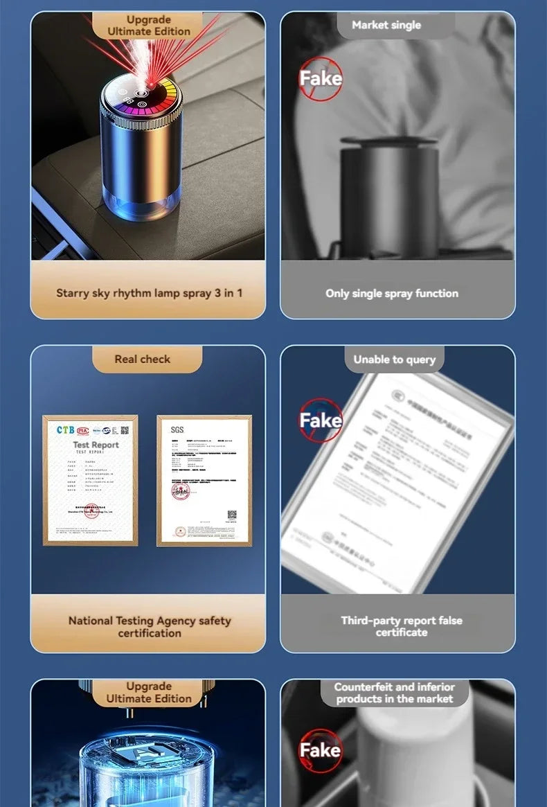 Smart Car Aroma Diffuser Rechargeable Air Freshener Auto On Off 5 Modes Starry Sky Ambient Light USB Car Purifier Humidifier