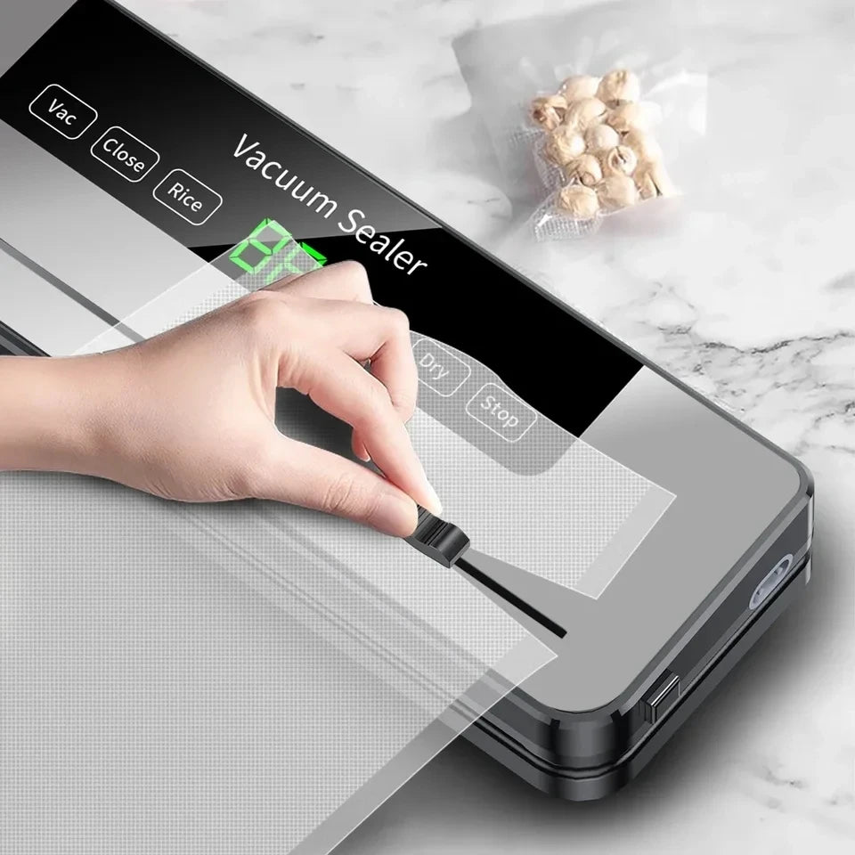 Electric Vacuum Sealer Built-in Cutter Kitchen Food Storage Seal Touch Button Dry/Wet Food Sealing Vacuum Packaging Machine