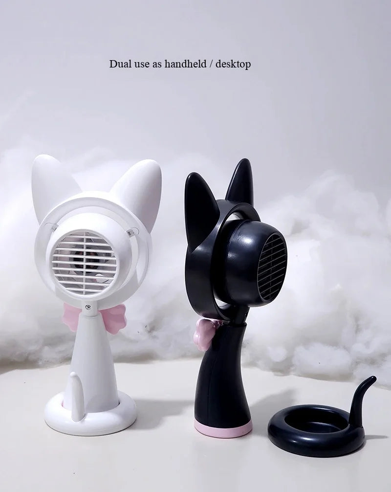 New Cat-Shaped Handheld Fan with Strong Wind, USB Charging, Suitable for Student Dormitories, Desktop Small Fan with Light