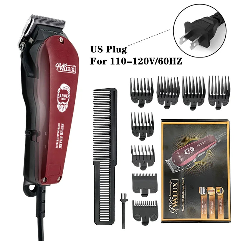 WALUX Professional Barber AC Hair Clipper 10W Powerful Trimmer Home Man Quiet Shaver 2M Cable Hair Cutting Machine 8 Guard Combs