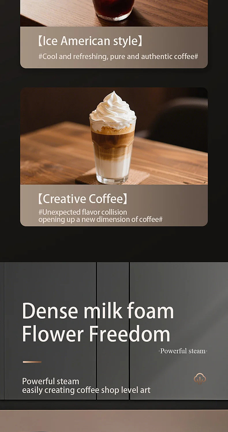 2026 Semi-automatic household coffee machine with high-pressure extraction, frothing and grinding integrated functions