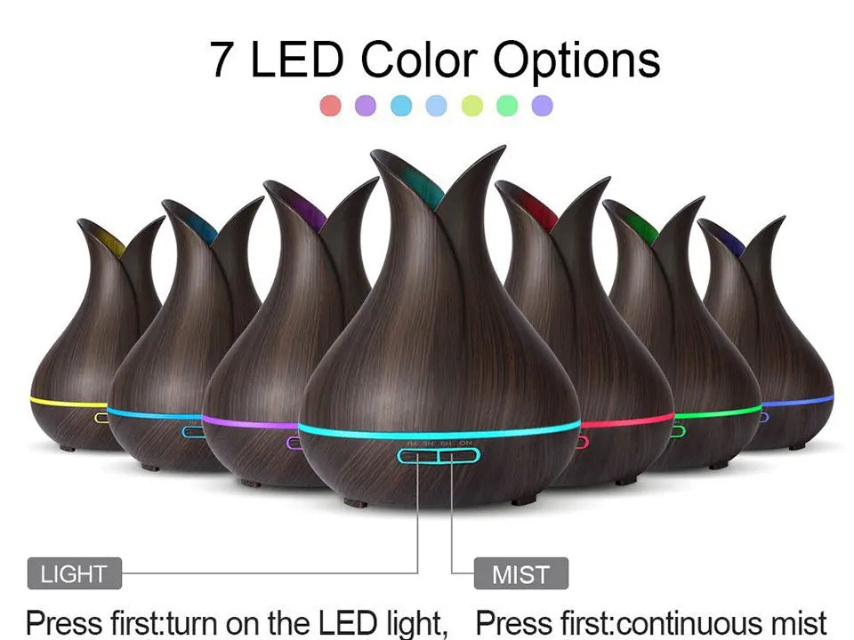Electric Air Humidifier Remote Control Diffuser Aroma Humidifier Oil Diffuser Ultrasonic Wood Grain Mist Maker 7Color LED Light