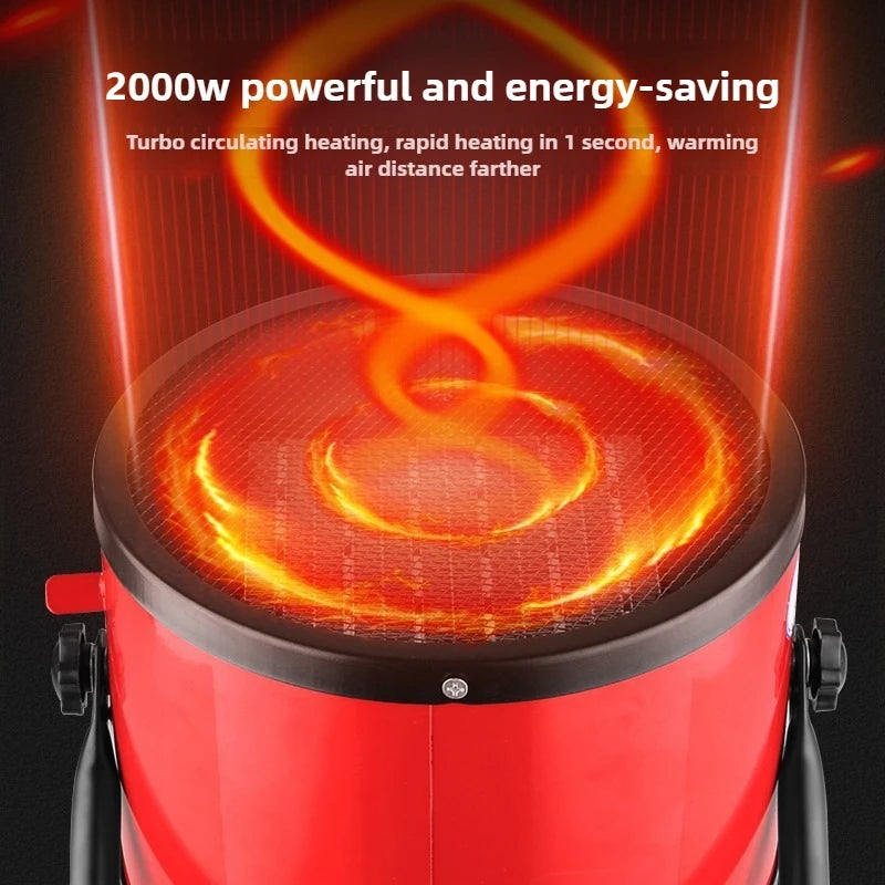 Electric Heating Fan 2000W Portable Space Heater Adjustable Thermostat 2 Heat Settings + Fan Mode Overheat & Tip-Over Protection