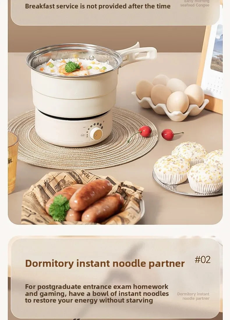 110V/220V Electric Cooker Portable Cooking Pot Foldable Hotpot 1.6L Multi cookers Split Type Rice Cooker Frying Pan Home Travel