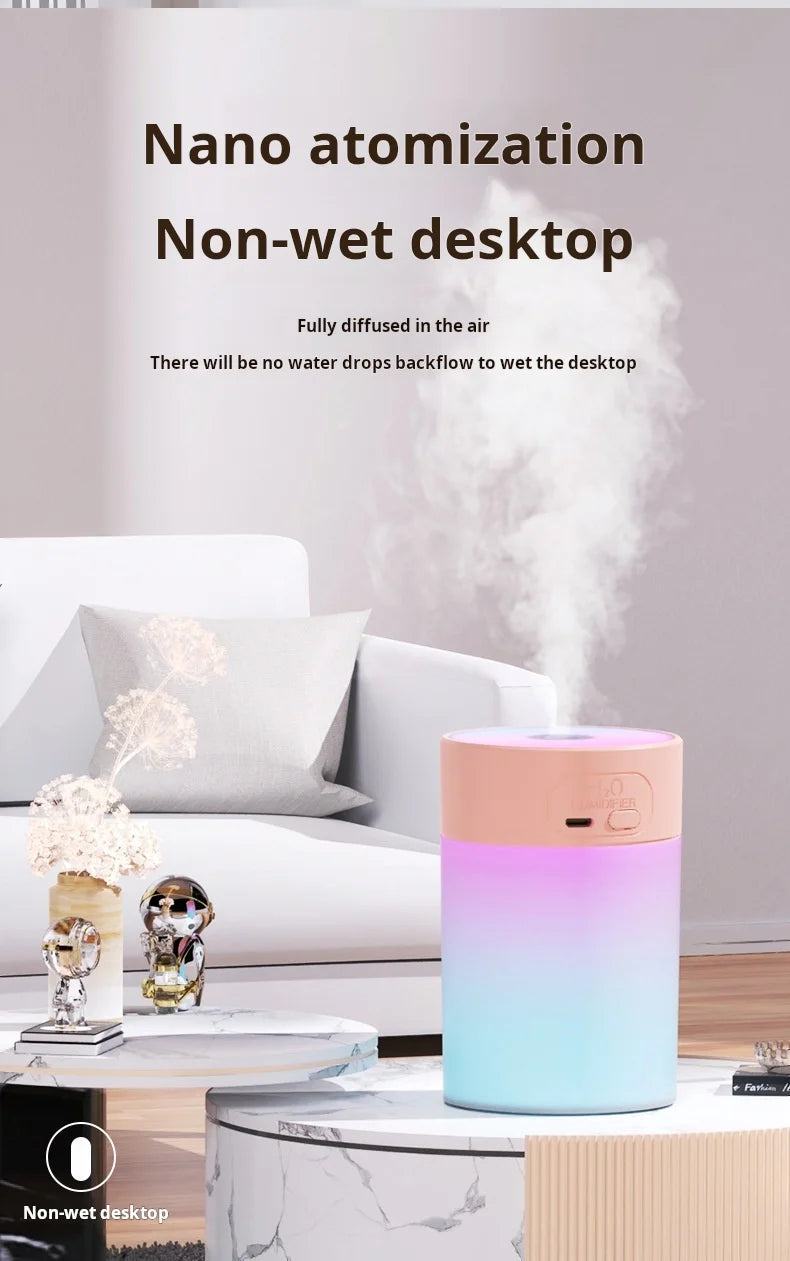 Colorful Atmosphere LED USB Mini Humidifier Car Home Bedroom Air Moisturizer Portable Desktop Aromatherapy Waterless Ultrasonic