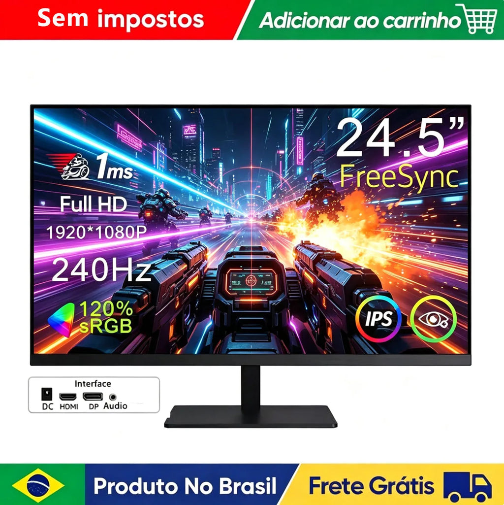 24.5 Inch 240Hz Gaming Monitor 1920×1080P 120%sRGB HDR400 IPS Screen FHD 400Nits Display DP HDMI VESA Gaming PC Monitor