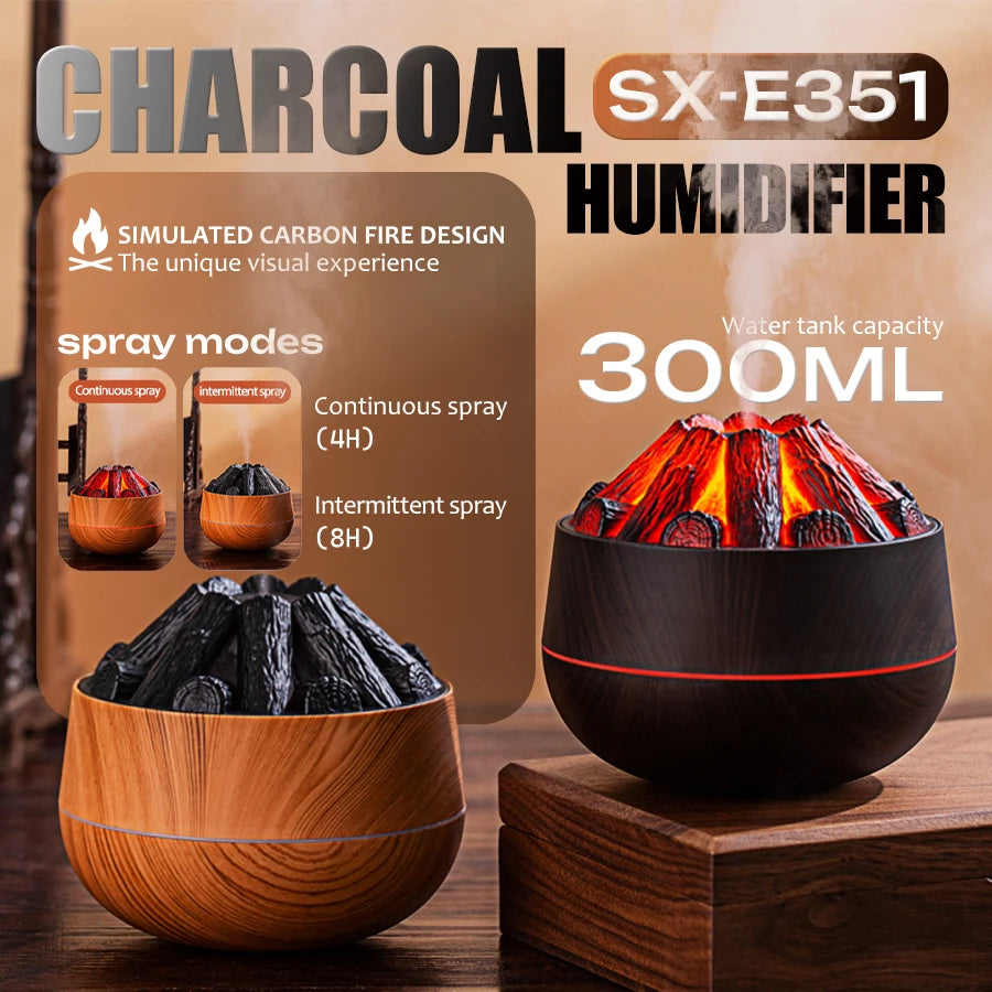 2026 Simulation Flame Cool Mist Humidifier 300ml Ultrasonic w/ Night Light, Silent Desktop for Bedroom Office Home