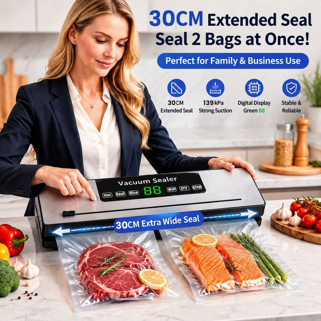 Vacuum Sealer Machine 139KPa Strong Suction Dry Moist Mode Automatic Food Sealer with Digital Timer, Built-in Cutter