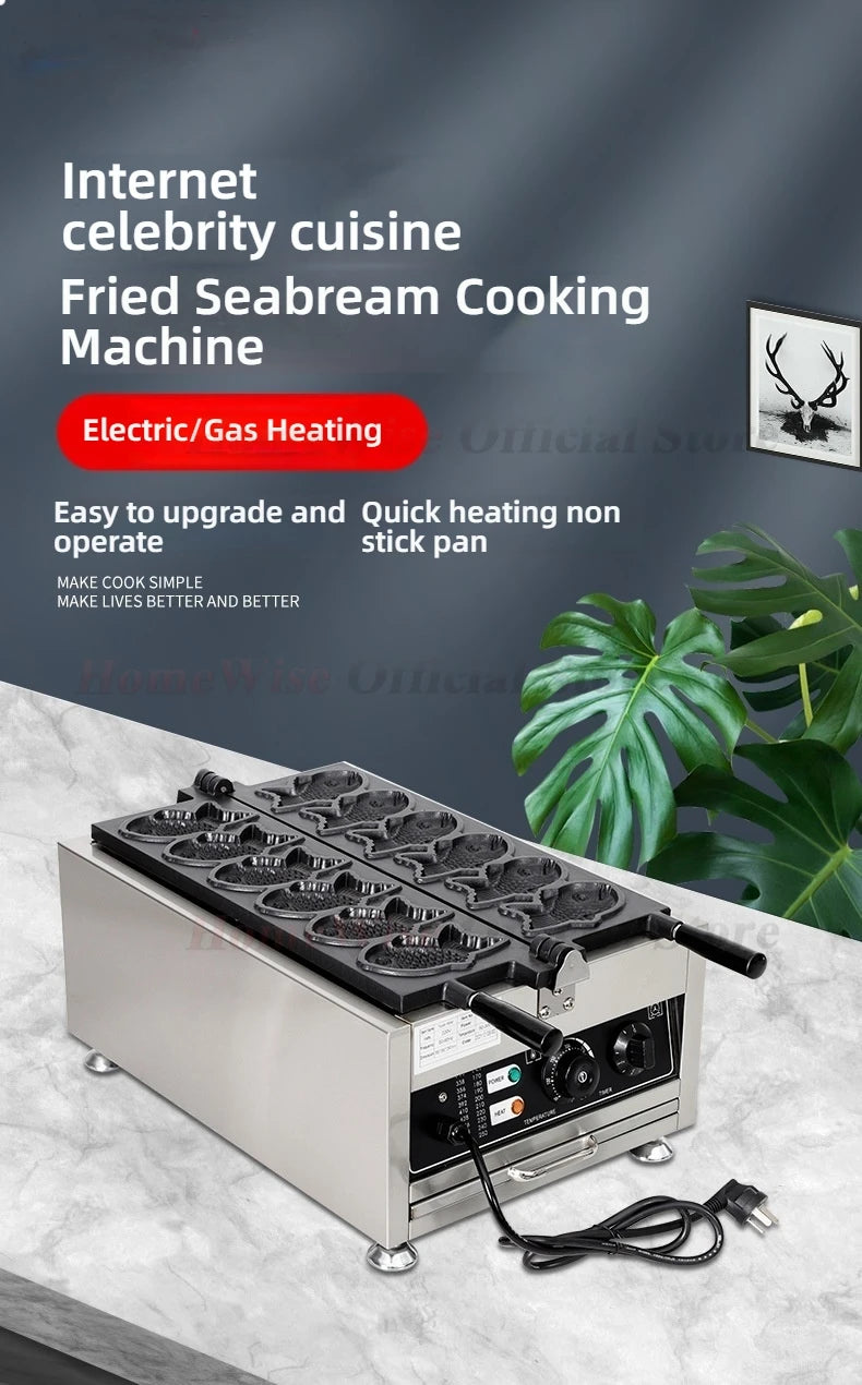 HomeWise Taiyaki Maker Fish Waffle Machine Fish Cake Baking Machine 6 Pcs Fish Ice Cream Waffle Maker 3000W Non-stick Pan