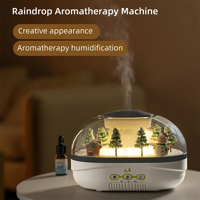 Snowman Landscape Aroma Humidifier with Colorful Led Light Essential Oil Diffuser Ultrasonic Raindrop Air Humidifier for Home