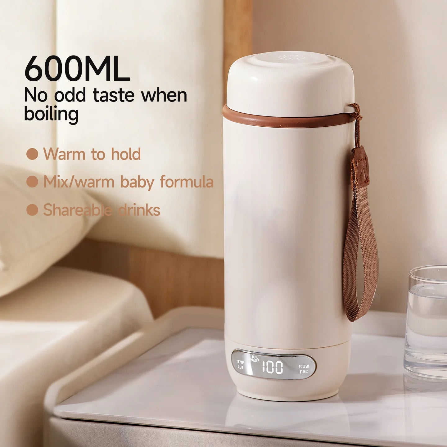 Electric Kettle Portable 600ml Travel Heating Touch Screen Intelligent Adjustable Temperature Thermal Cup