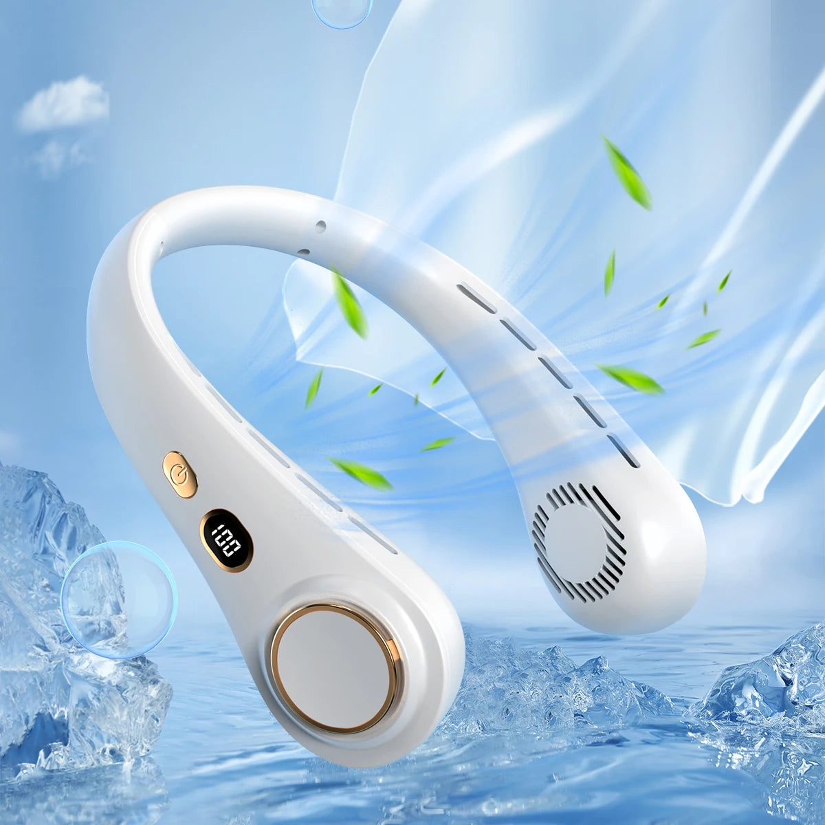 1500mAh 5 Speeds Bladeless Neck Fan Hands Free Portable Rechargeable Cooling Strong Airflow Ultra Quiet for Travel Outdoor