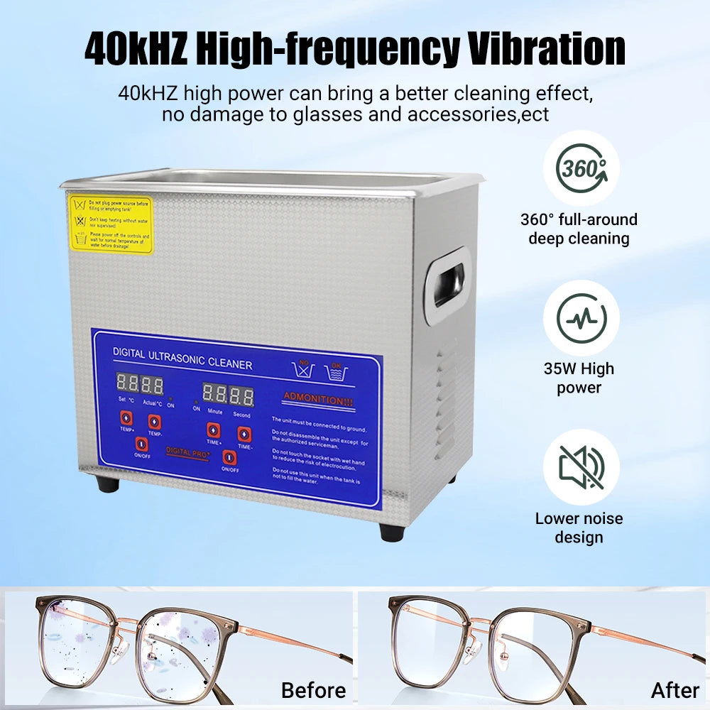 DIVEDEER 2-3L Heated Ultrasonic Cleaner High-Efficiency Ultrasound Machine for Deep Washing for Professional Home Commercial Use