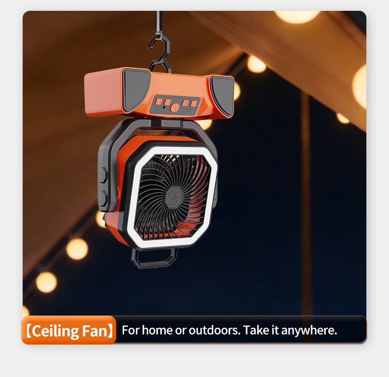 50000mAh Outdoor Camping Fan with Remote Contral 4Gears Wind Speed Up to 100 Hours Runtime Handle Portable Cooling Electric Fan