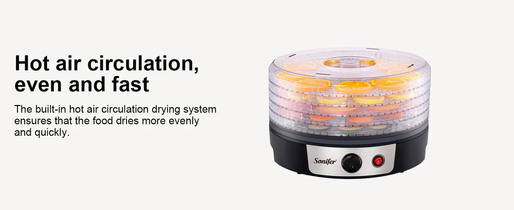 Food Dehydrator SF-4033 250W 5 Tray Fruit Vegetable Dryer with BPA Free Trays Adjustable Temperature for Home Kitchen