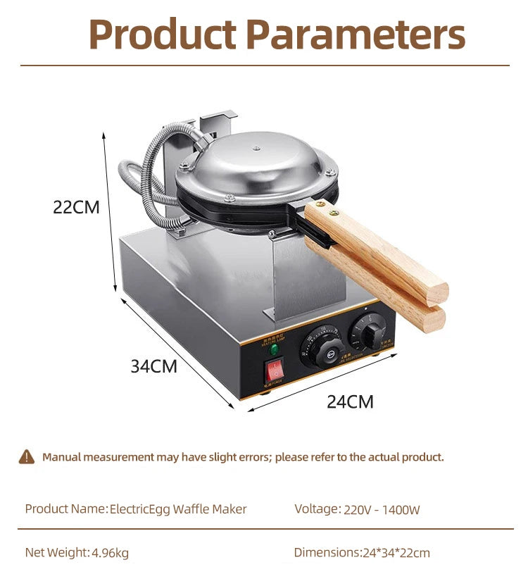 DIVEDEER Commercial Waffle Maker 1400W Stainless Steel Waffle Maker with 180° Rotating Dual Baking Plates and Wooden Handle