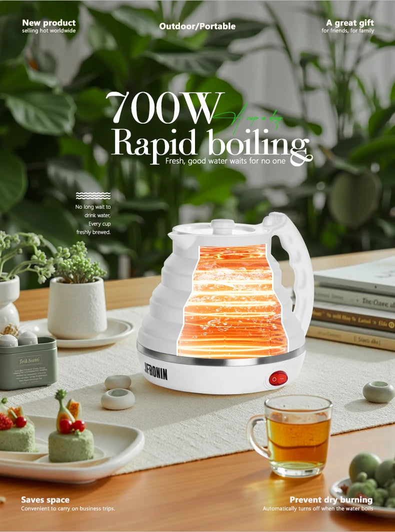 JFBONIN 555ml 220V Mini Portable Folding Electric Kettle 700W Silicone Compression Water Heater for Home And Easy Travel Use