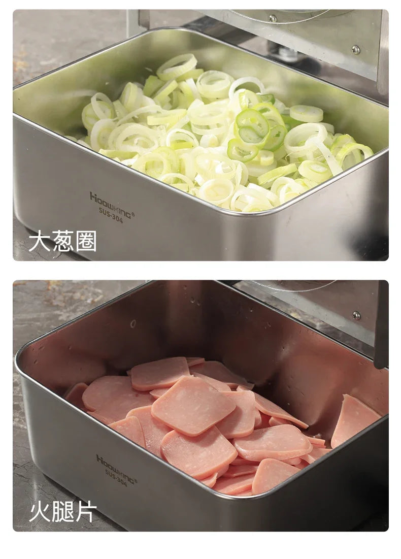Commercial stainless steel electric slicer for cutting garlic and lemon slices, fruit slices and thin slices