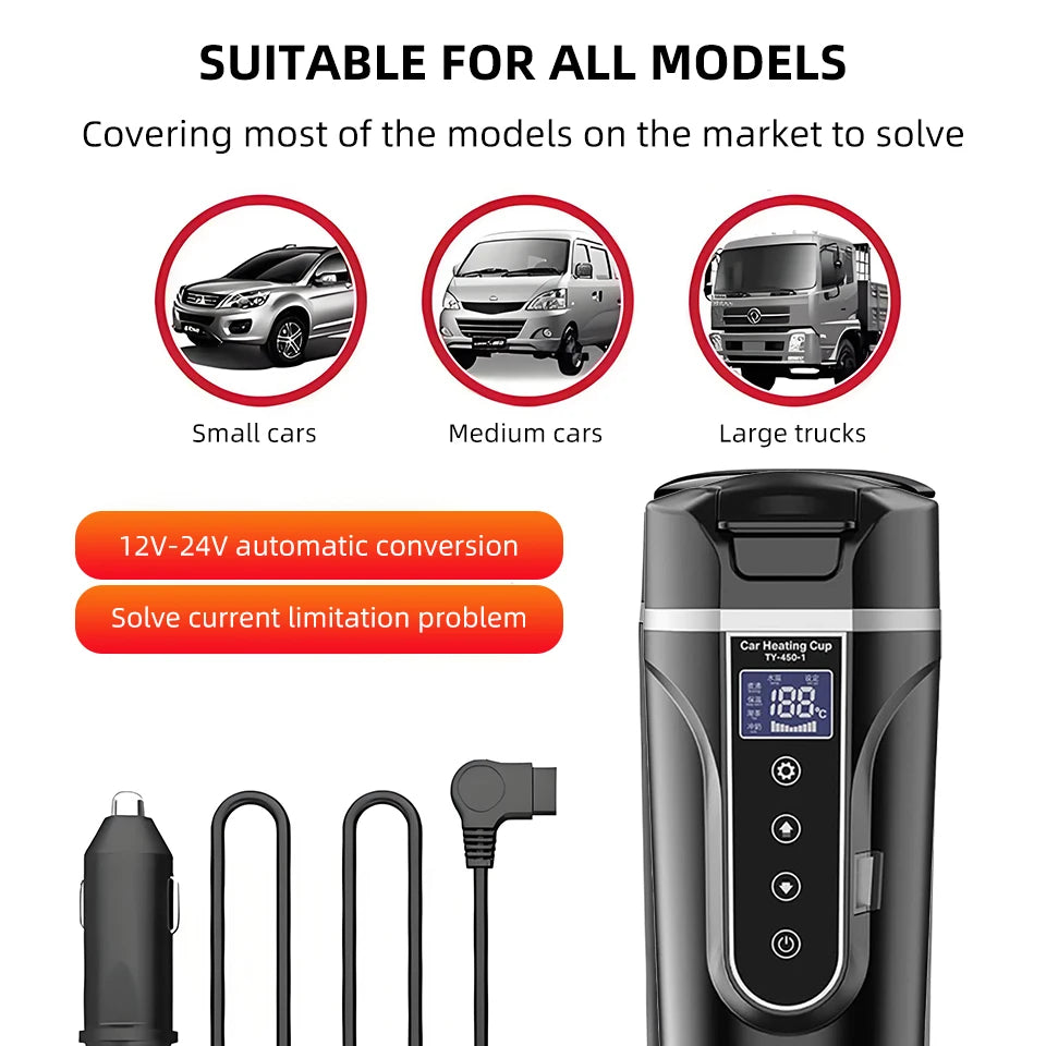Yanace 500ML Portable Car Electric Kettle Smart Temperature Control Travel Heating Cup for Coffee Milk Tea 12V Auto Boiler
