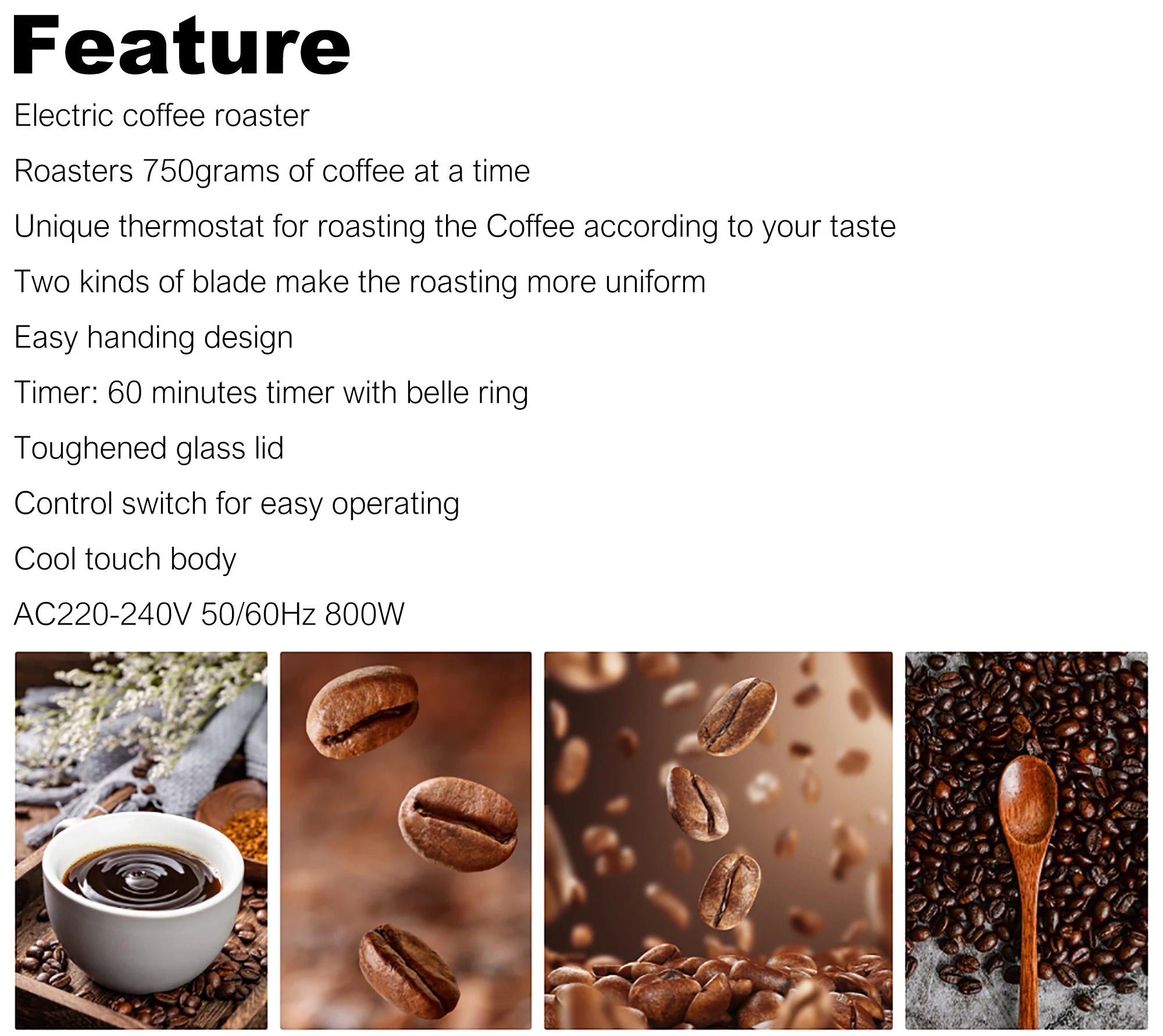 Electric Coffee Bean Roaster Coffee Baked Peanut Beans Baking Stove Popcorn Make Dryer Roasting Machine Grain Drying Sonifer