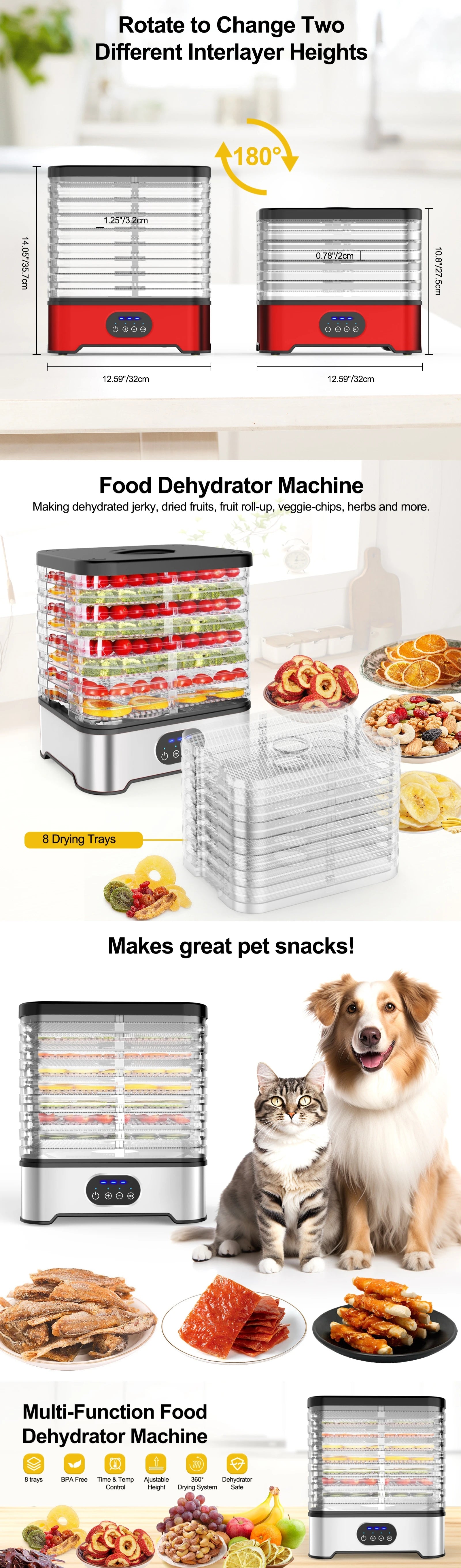 Electric Mini High Efficiency 400W Fruit and Vegetable Food Dehydrator with Plastic Housing for Household Meat and Pet Drying