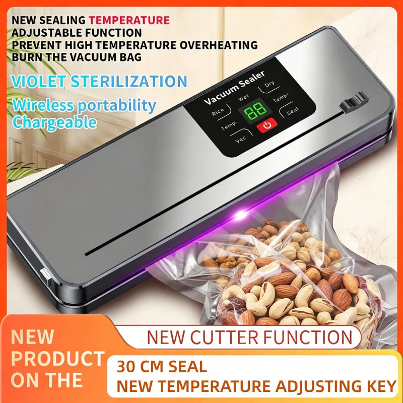 Electric Vacuum Sealer Machine with Built-in Cutter Touch Button Kitchen Food Storage Sealing for Dry/Wet Foods